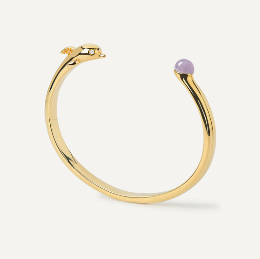 Dolphin Bangle cuff bracelet with amethyst crystal - FREQNC atelier