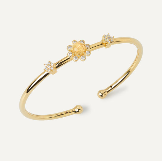 Gold 8 Petals Bangle With Golden Rutilated Quartz