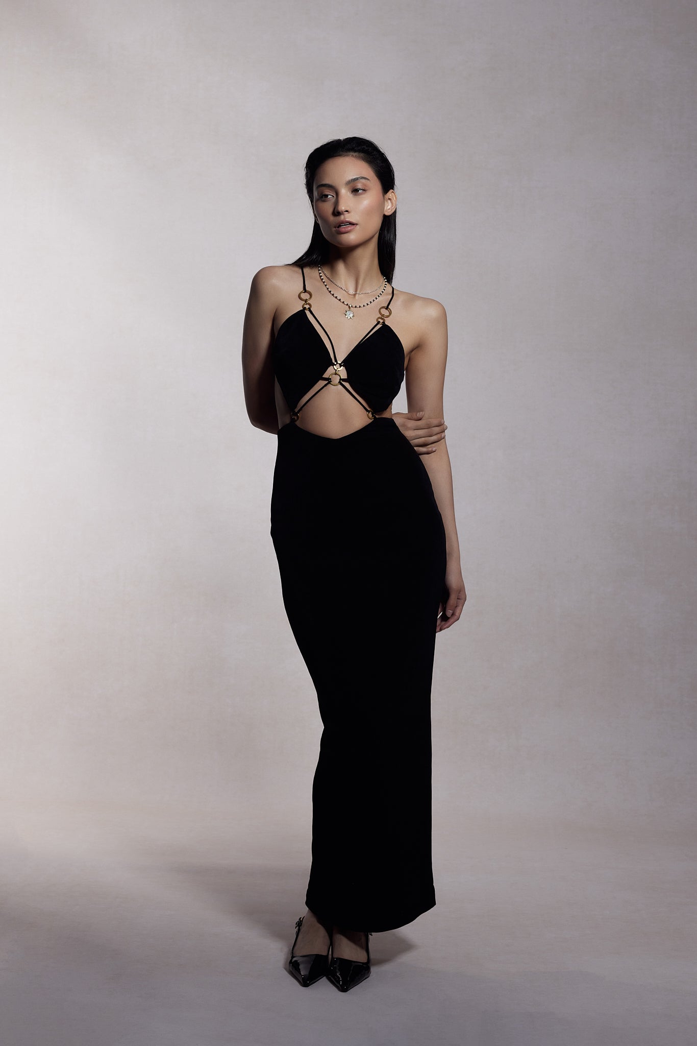 Argento Wishful Silver Necklace layered on model - FREQNC