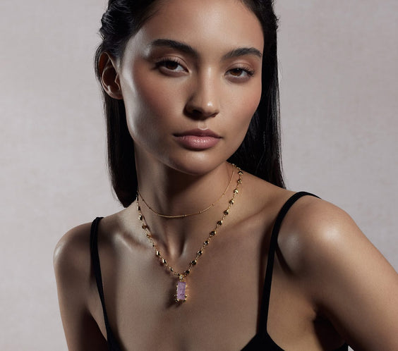 Amor Heart Necklace worn on model close-up - FREQNC atelier