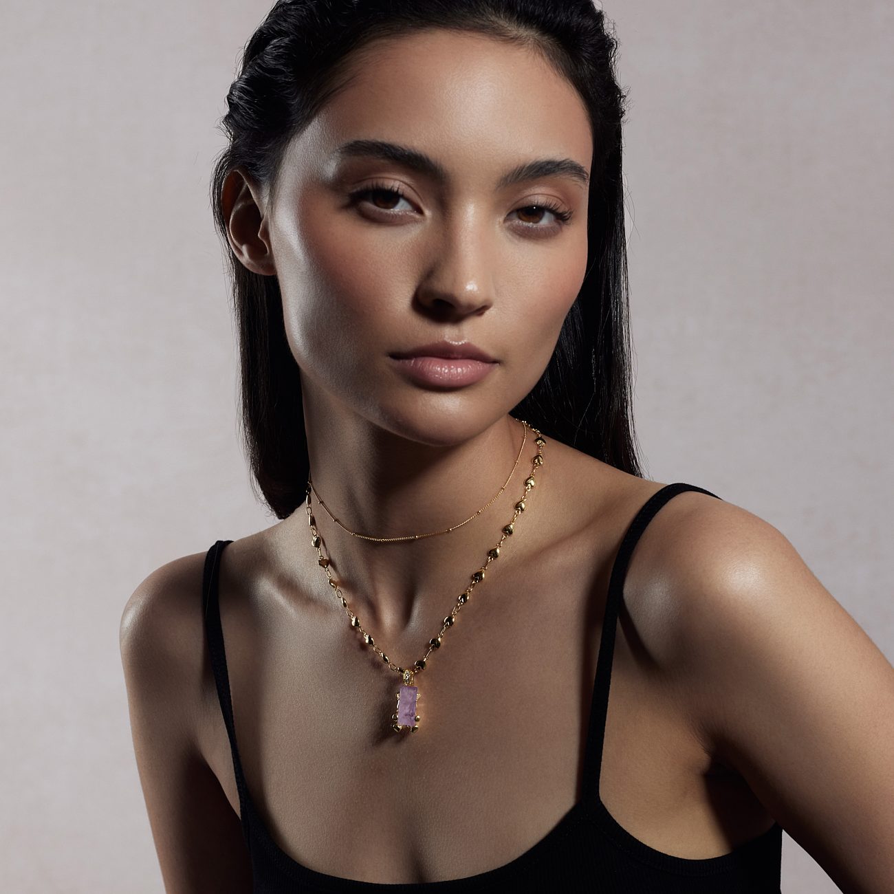 Amor Heart Necklace worn on model close-up - FREQNC atelier