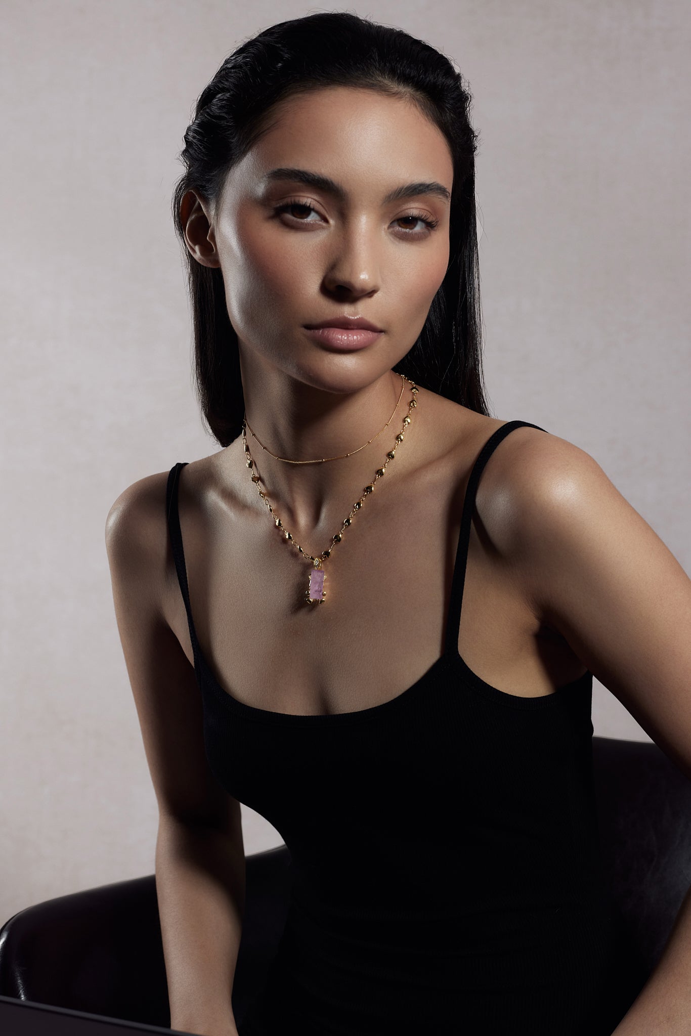 Rhea Gold Dot Necklace layering with pendant - FREQNC