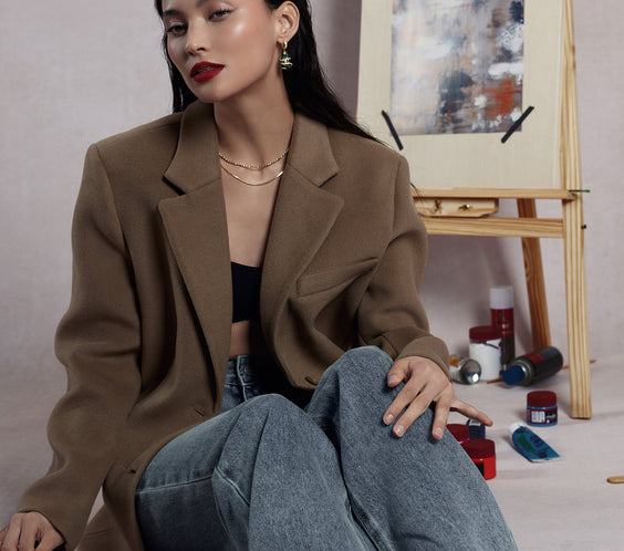 Argento Wishful Gold Necklace styling on model with pendant - FREQNC