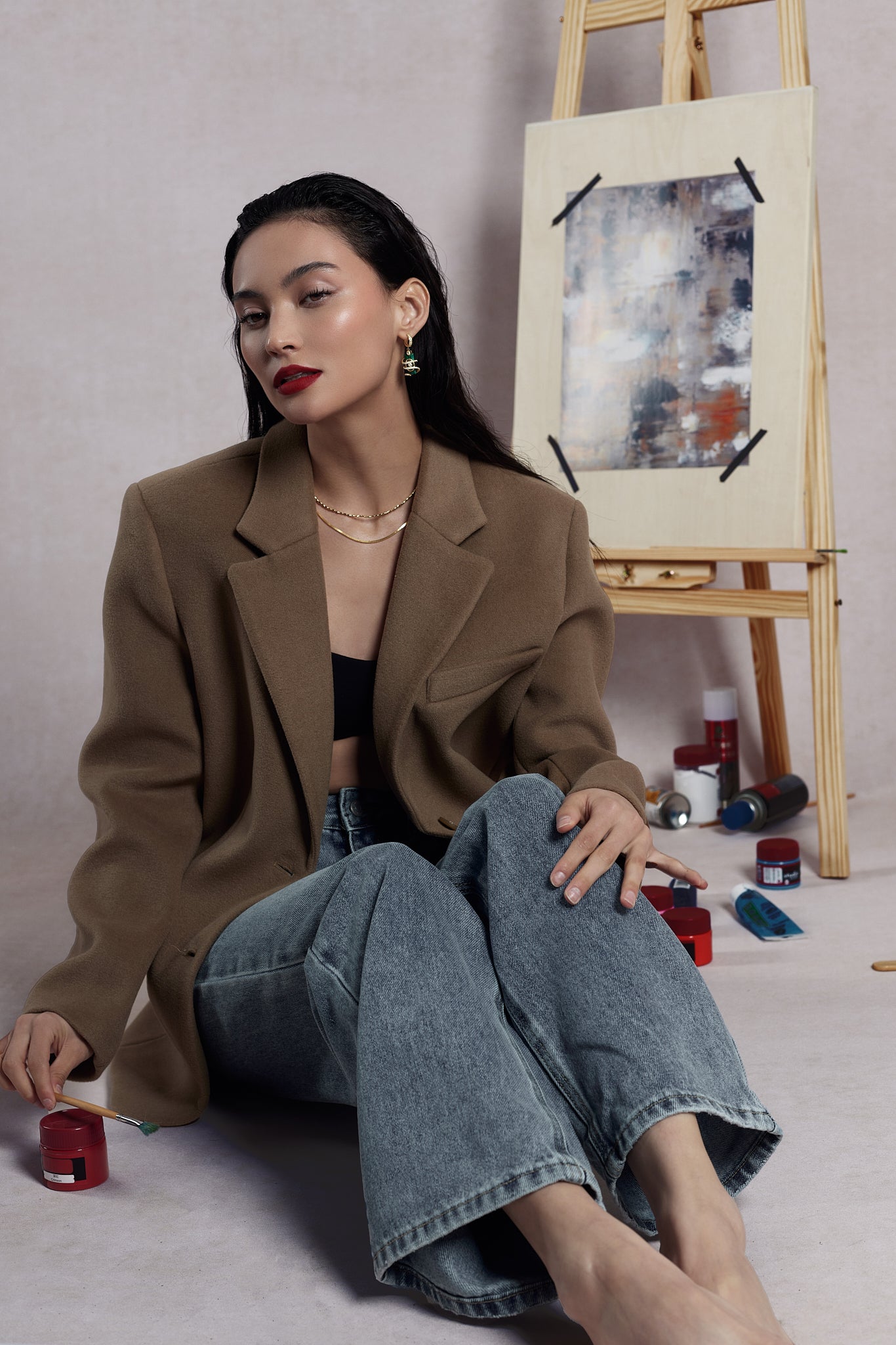 Argento Wishful Gold Necklace styling on model with pendant - FREQNC