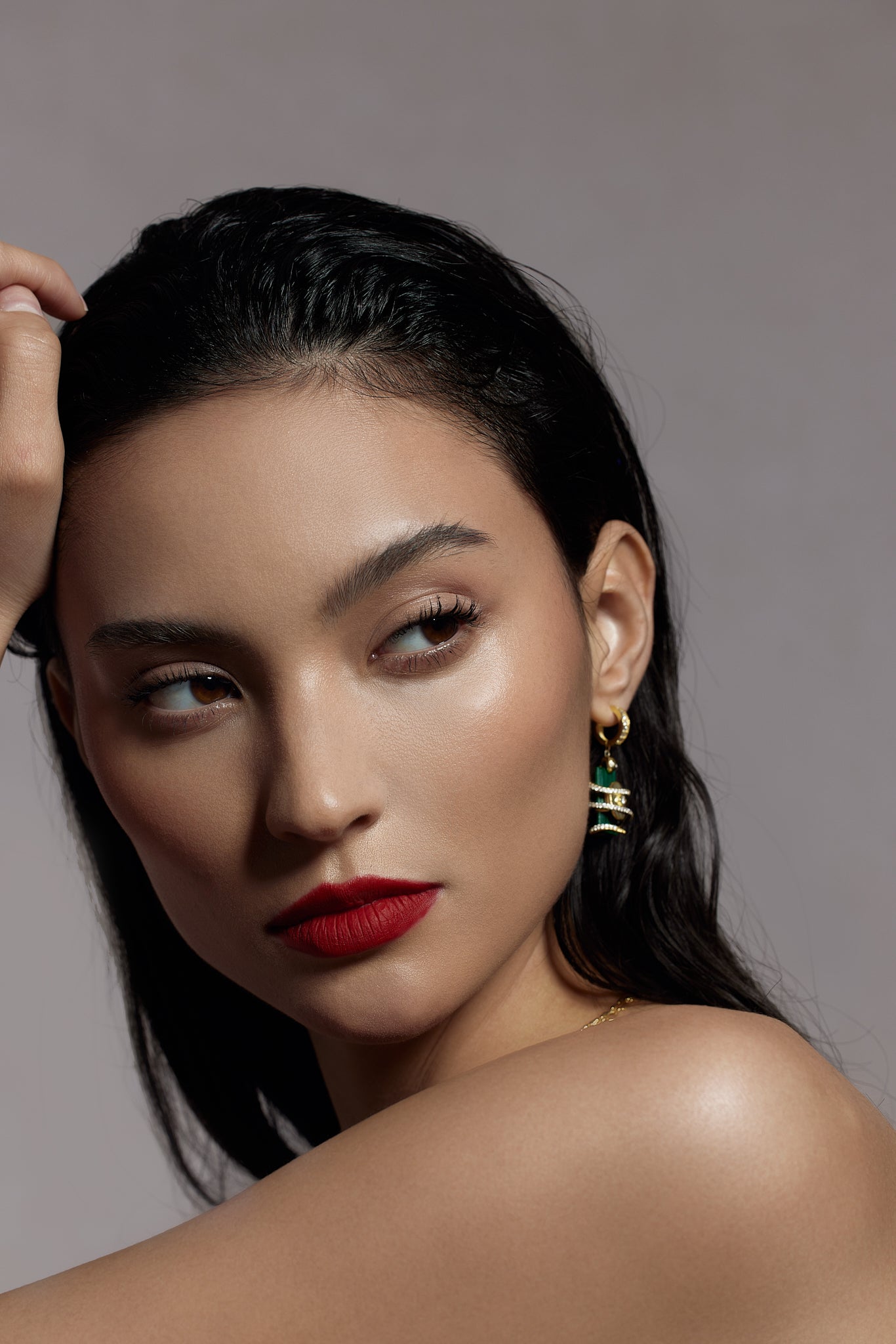 Serpent Charm Earring on model styling - FREQNC atelier