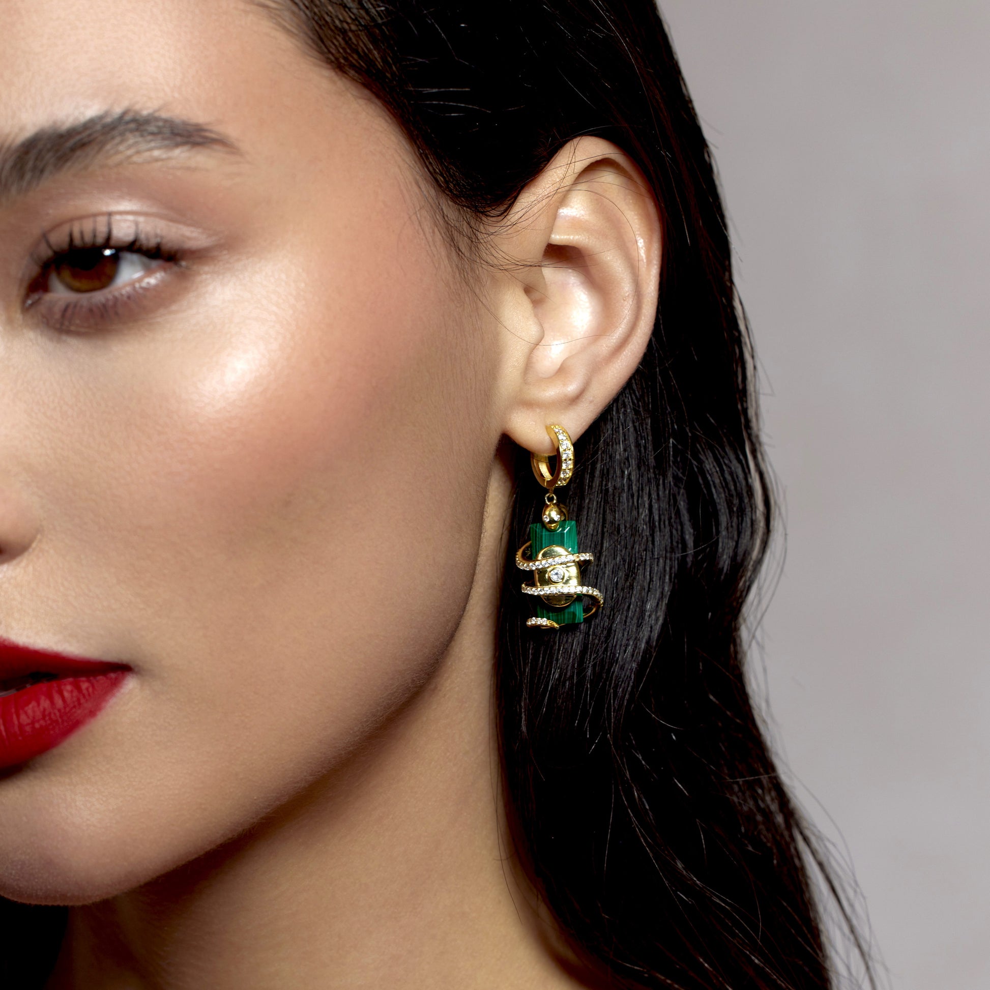 Serpent Charm Earring worn on model - FREQNC spirit animal