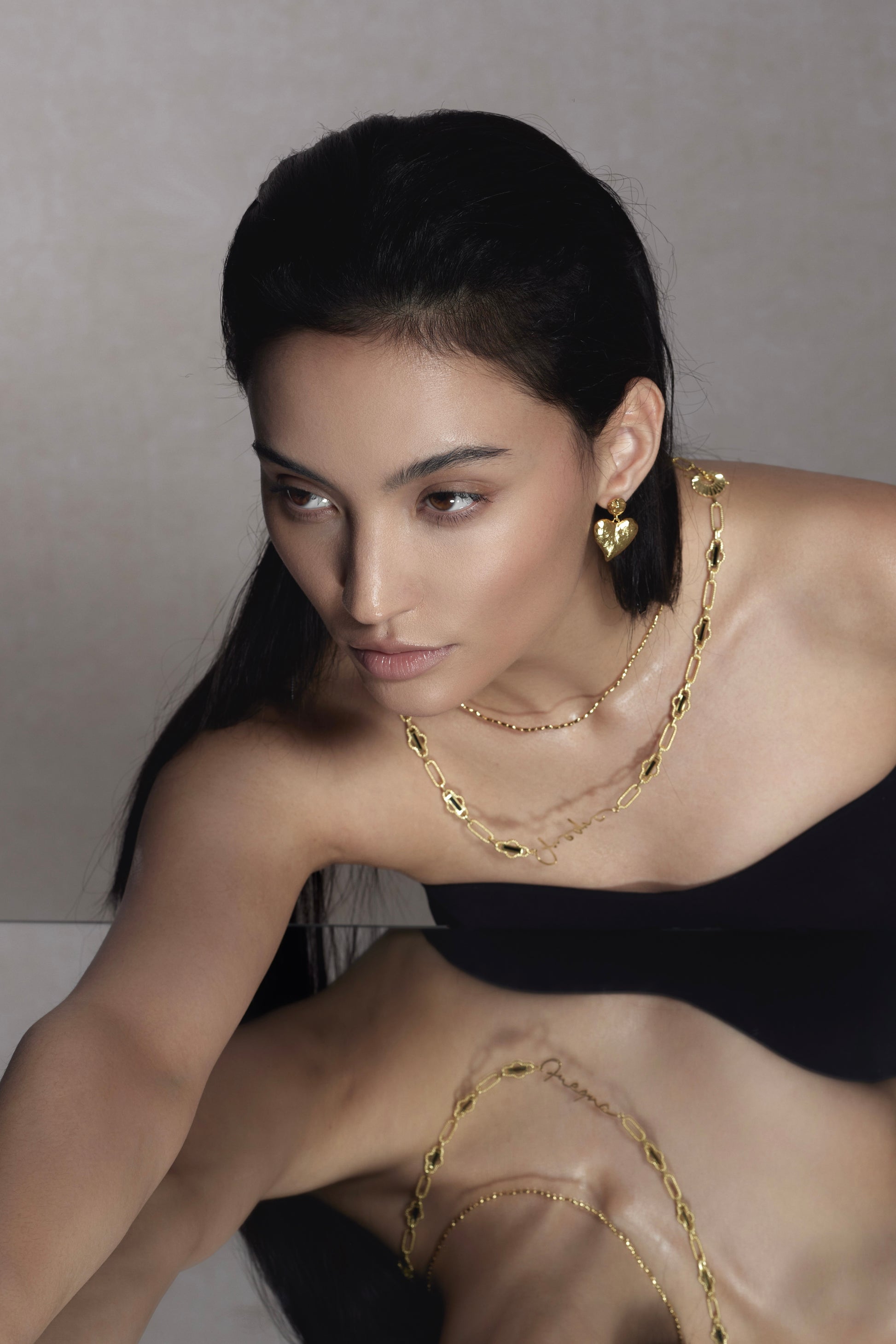 Amor Heart Drop Earrings worn on model - FREQNC