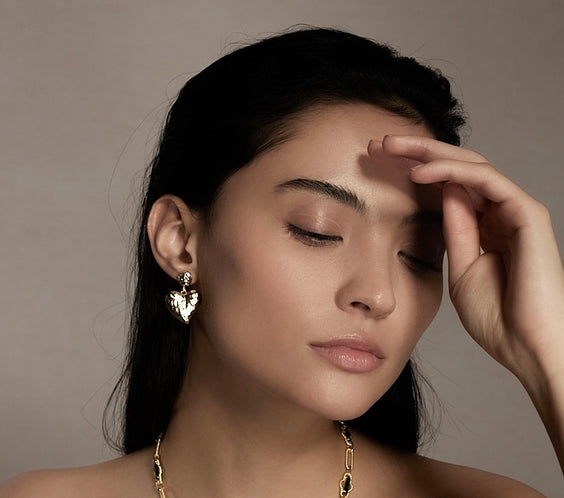 Amor Heart Drop Earrings on model close-up - FREQNC atelier