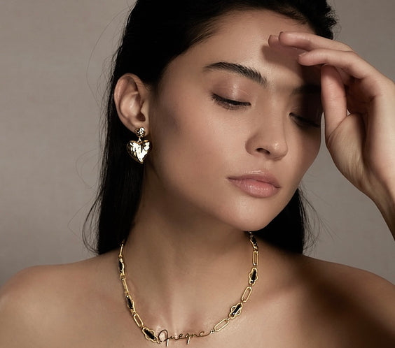 Apana Necklace worn on model as choker styling - FREQNC