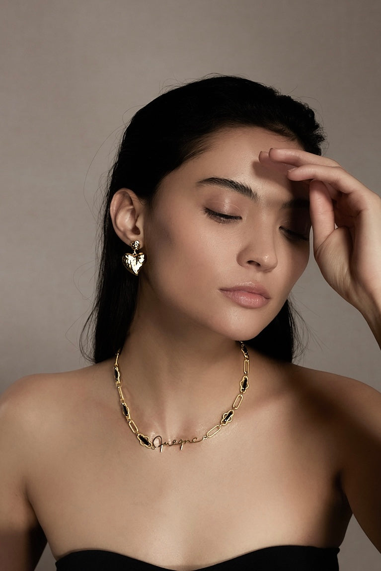 Apana Necklace worn on model as choker styling - FREQNC