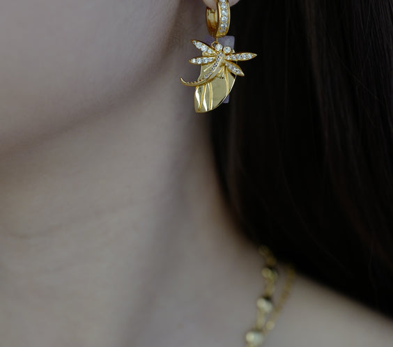 Gold Dragonfly Charm Earring worn on model - FREQNC spirit animal