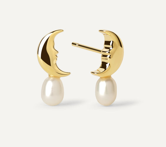 Moon Earrings crescent with natural crystal sterling silver - FREQNC atelier
