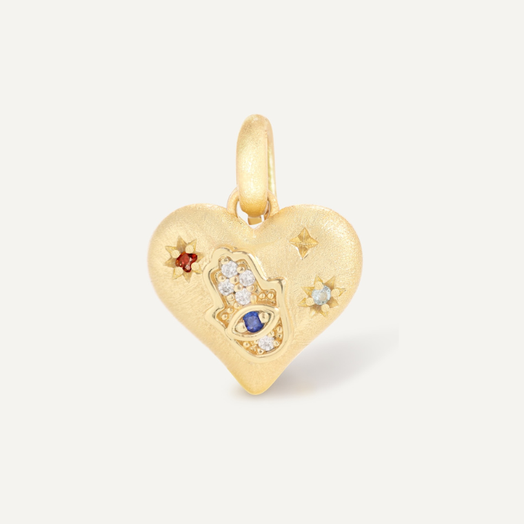 Alchemy of Love Charm hamsa hand pendant with chakra crystals - FREQNC