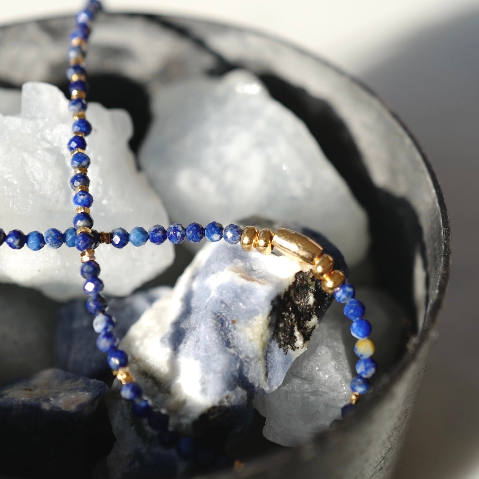 Lapis Lazuli Protection Necklace natural faceted beads - FREQNC atelier