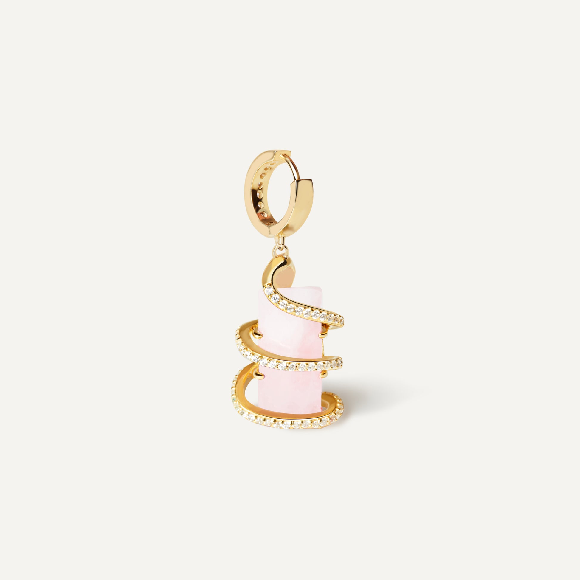 Serpent Charm Earring with rose quartz crystal - FREQNC