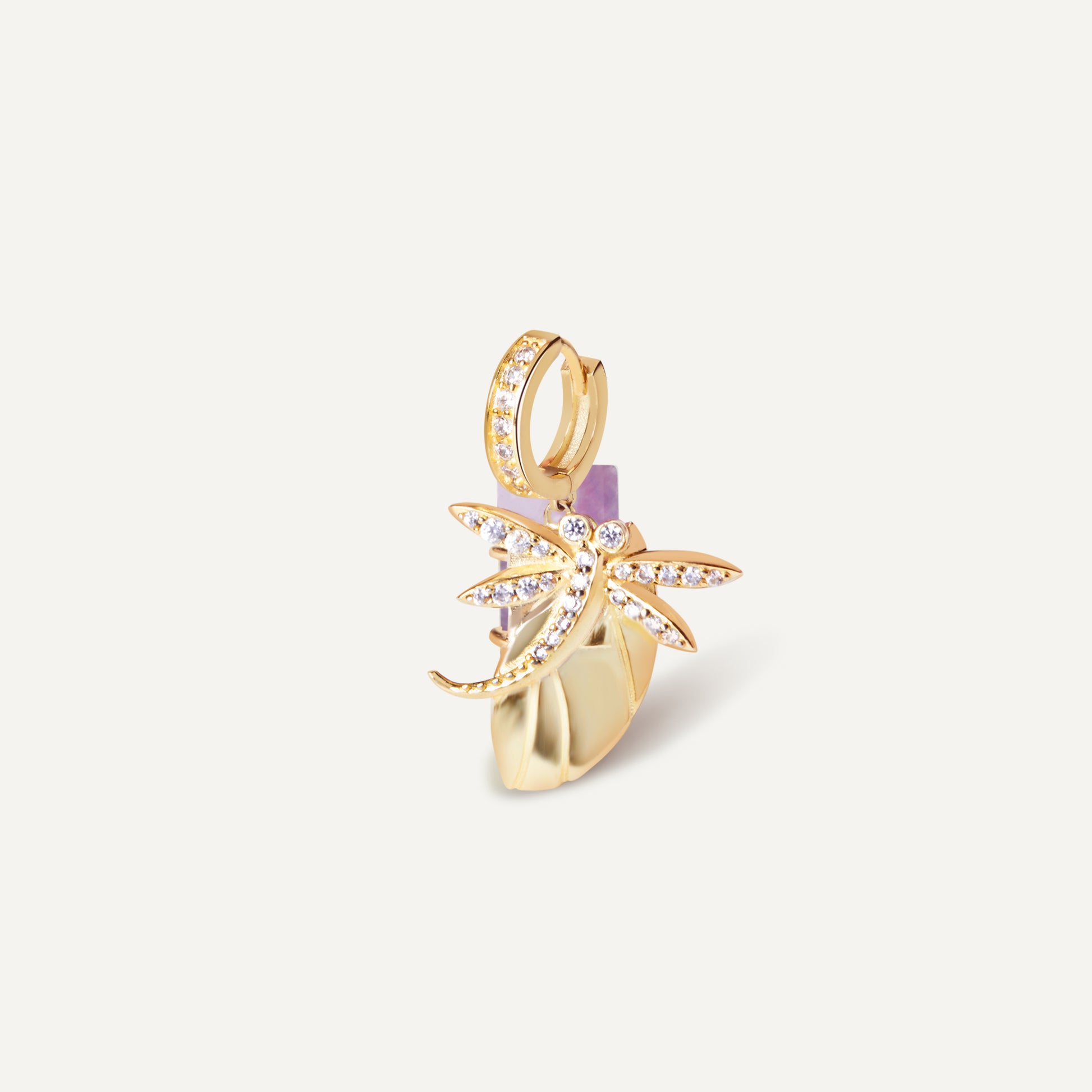 Gold Dragonfly Charm Earring with interchangeable crystal - FREQNC atelier