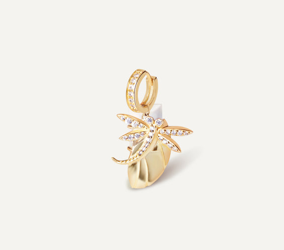 Gold Dragonfly Charm Earring with rose quartz crystal - FREQNC atelier
