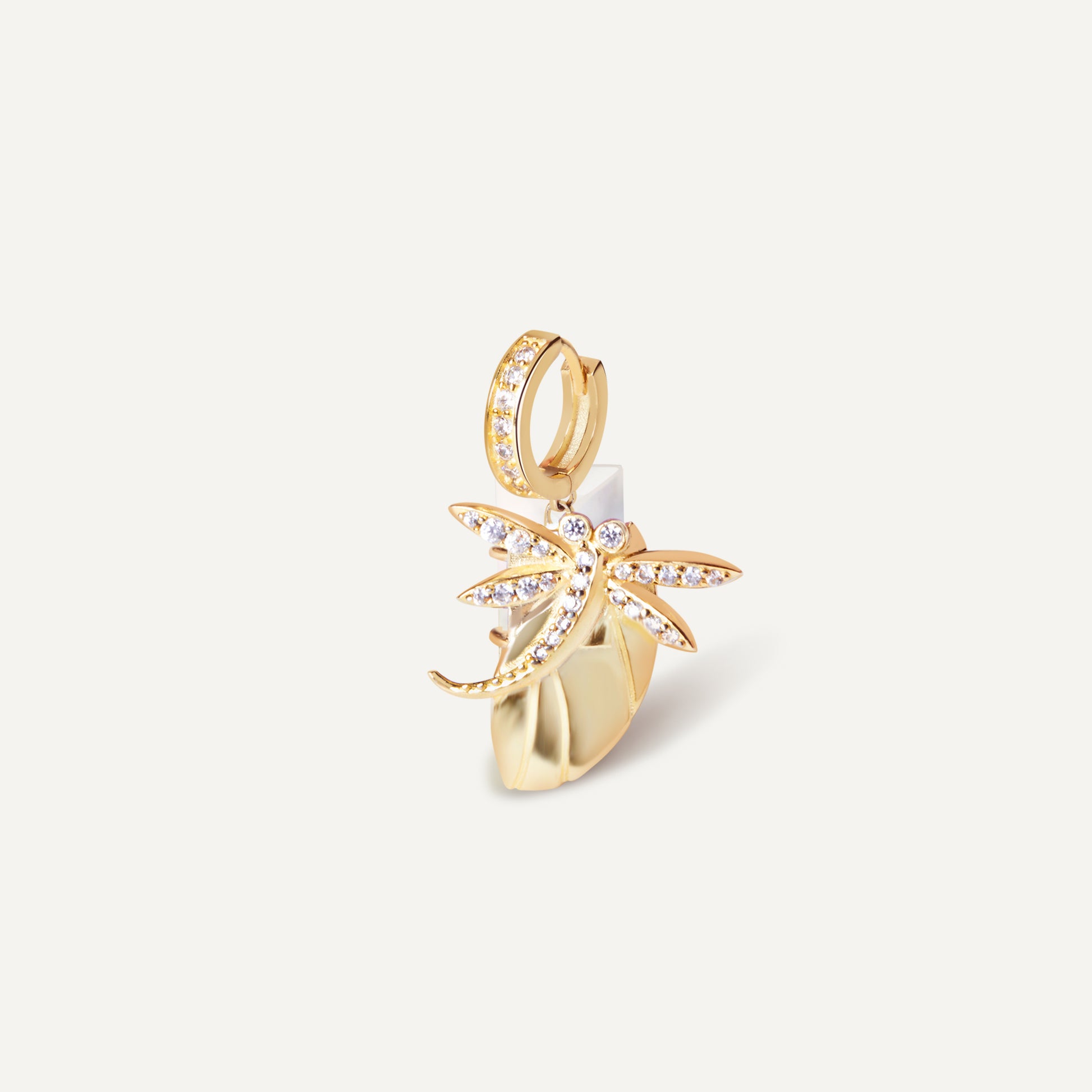 Gold Dragonfly Charm Earring with rose quartz crystal - FREQNC atelier