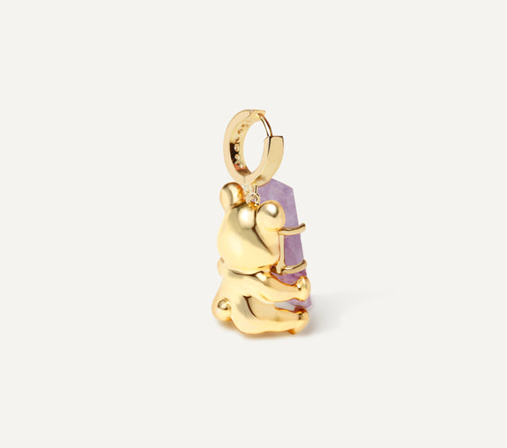 Cuddly Bear Charm Earring with rose quartz crystal - FREQNC