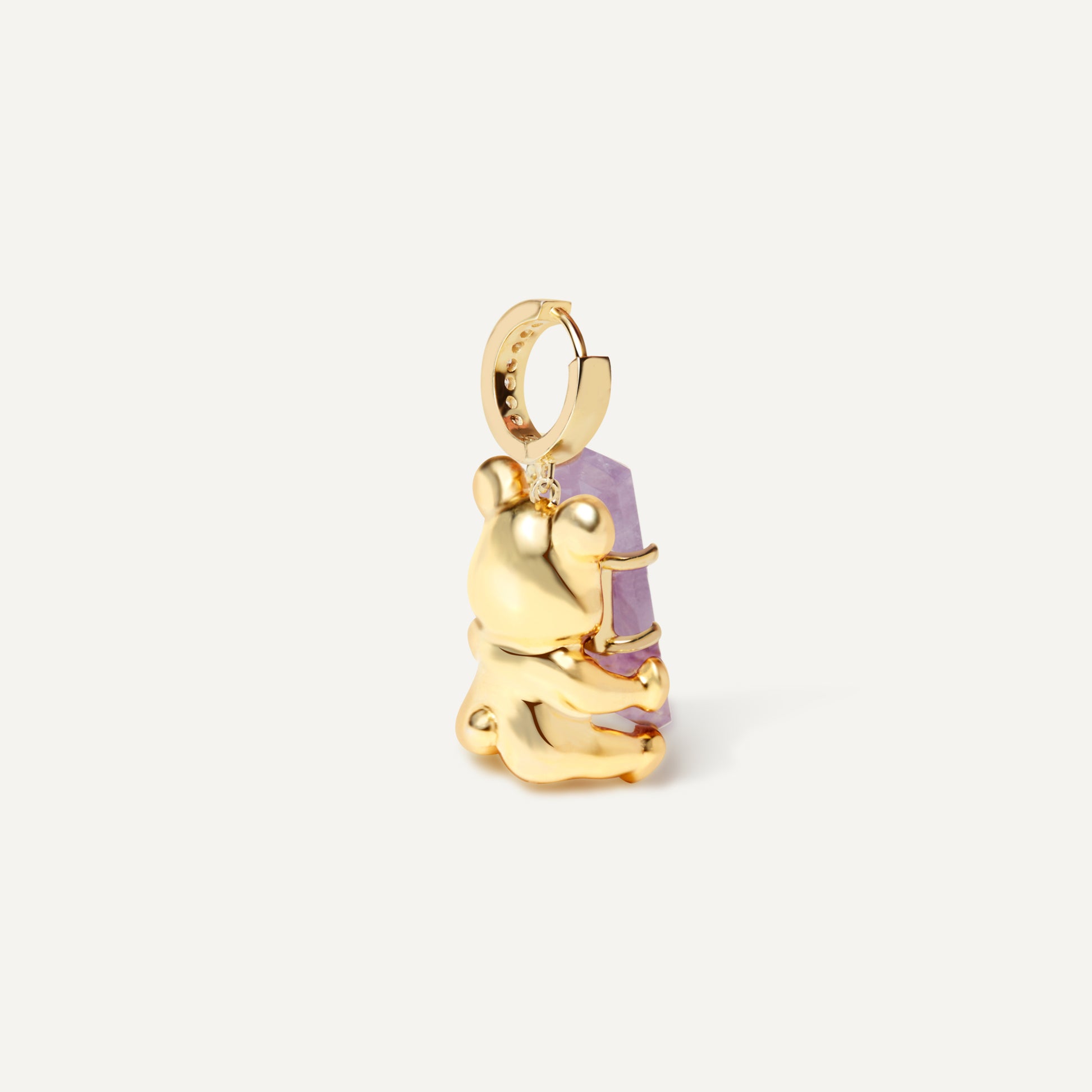 Cuddly Bear Charm Earring with rose quartz crystal - FREQNC