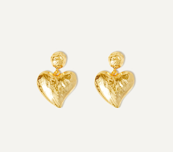 Amor Heart Drop Earrings textured gold finish - FREQNC atelier