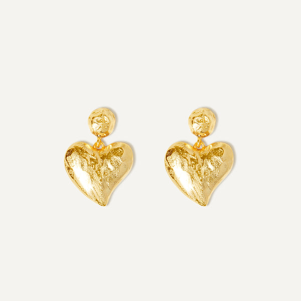 Amor Heart Textured Gold Foil Earrings