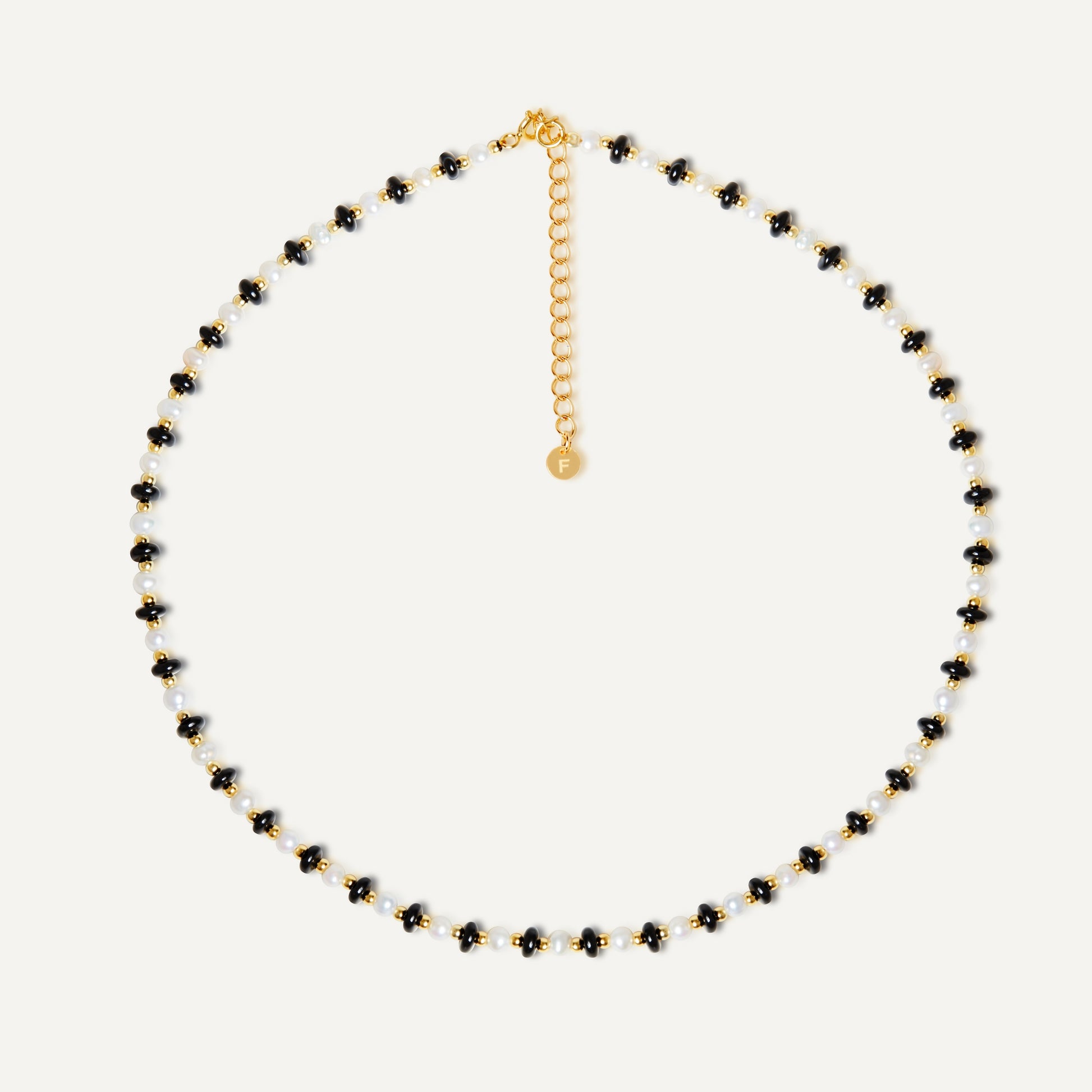 Cassie Black Onyx and Pearl Necklace natural stones sterling silver - FREQNC atelier