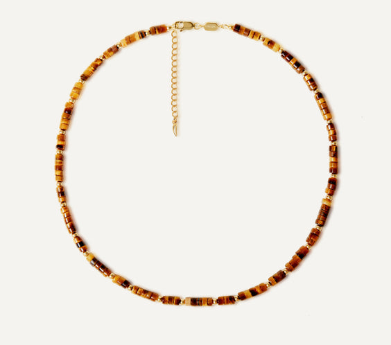 Cassie Tiger's Eye Necklace natural tiger eye beads sterling silver - FREQNC atelier