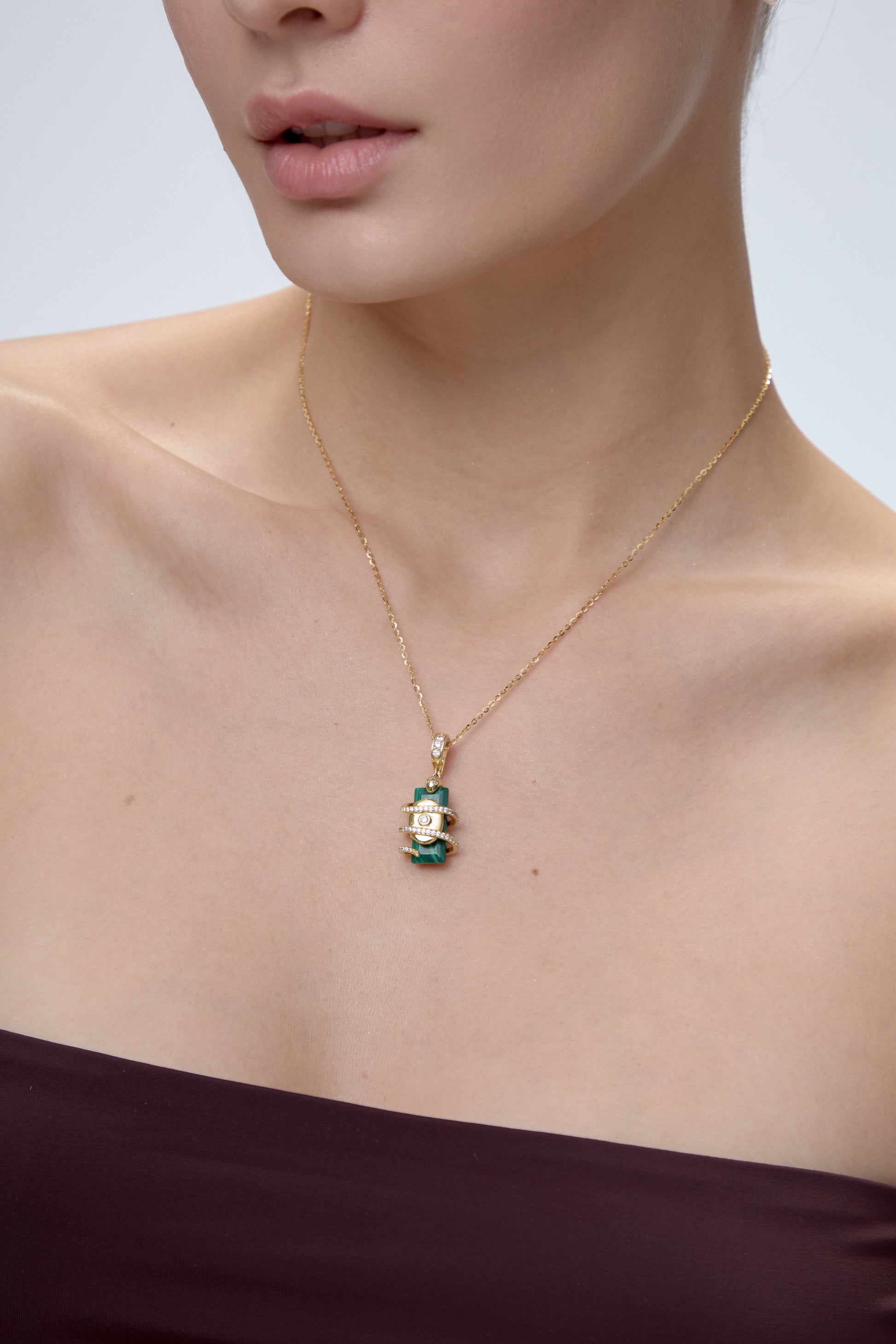 Rhea Flow Necklace worn on model - FREQNC
