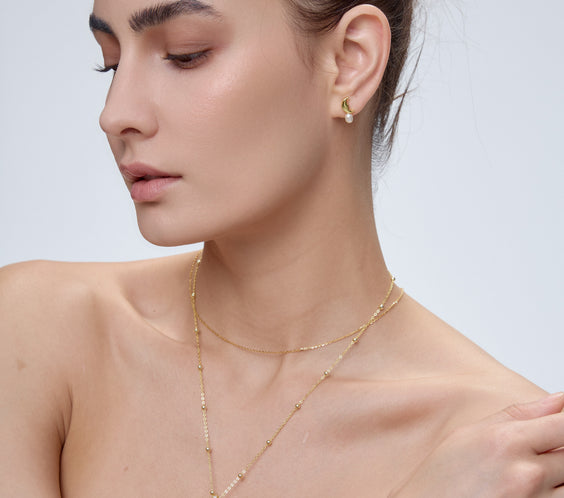 HexaMyst Bee Charm pendant styling with gold layered necklace - FREQNC