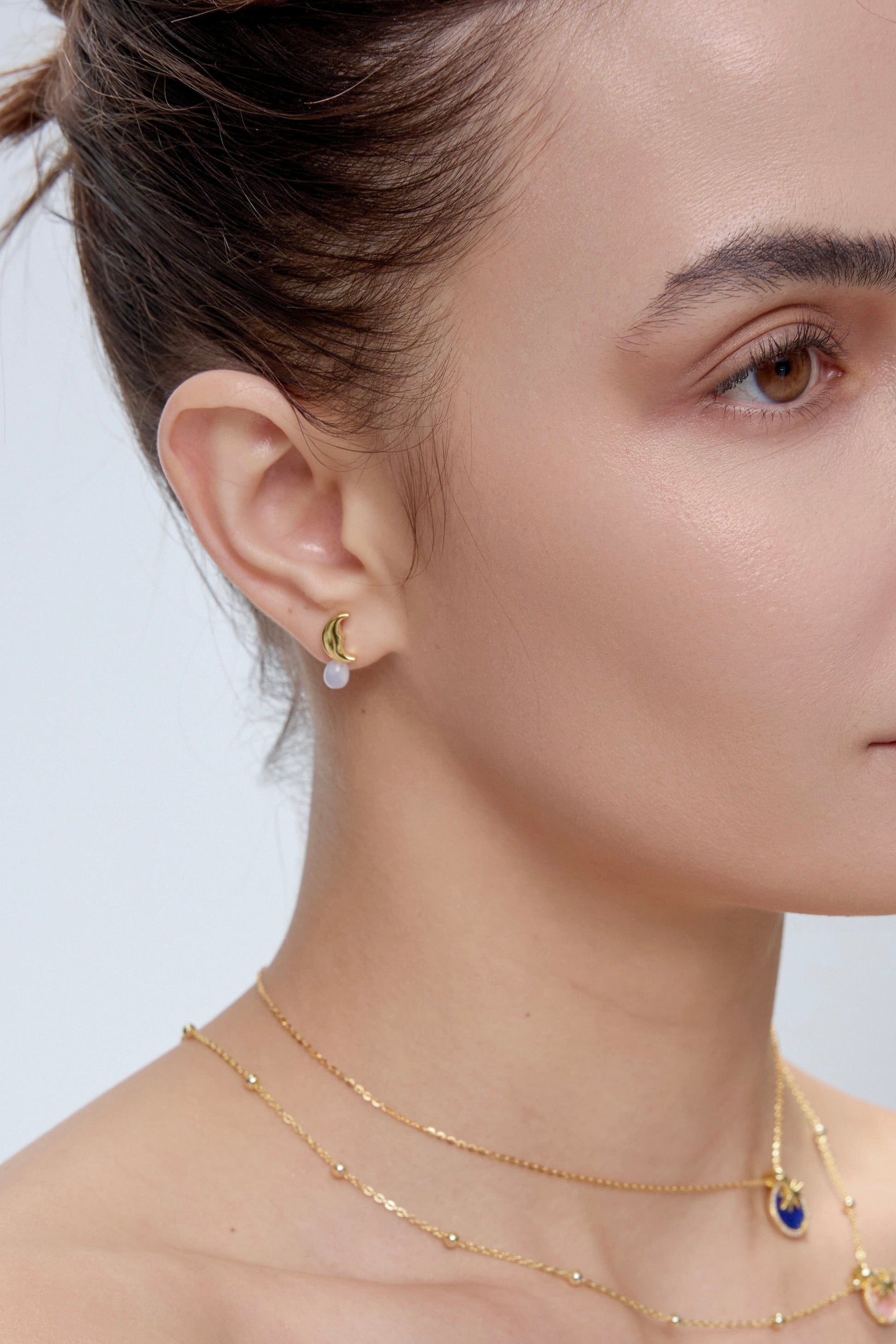 Moon Earrings worn on model - FREQNC