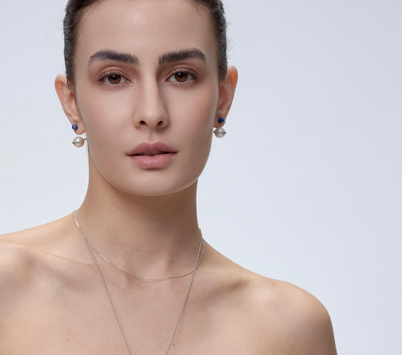 Orphic Cosmic Egg Earrings worn on model - FREQNC