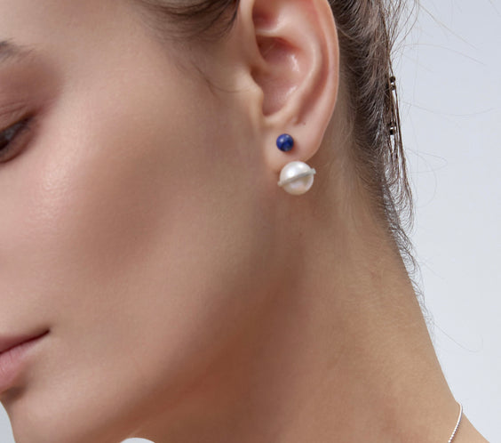 Orphic Cosmic Egg Earrings styling on model close-up - FREQNC atelier