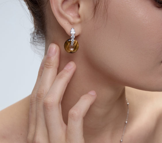 Ouroboros Earrings hoop detail with crystal - FREQNC