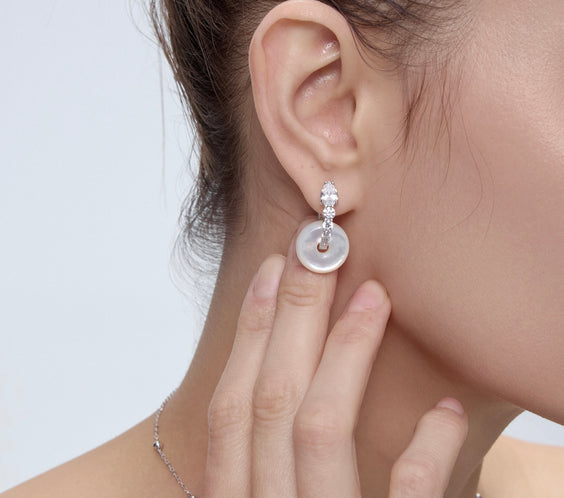 Ouroboros Earrings with rose quartz crystal - FREQNC