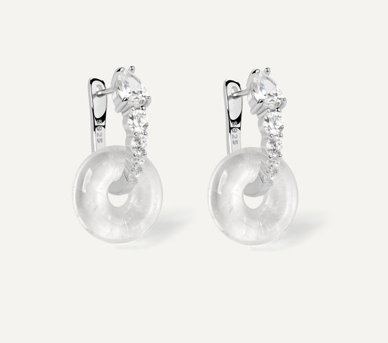 Ouroboros Earrings with clear quartz crystal - FREQNC atelier