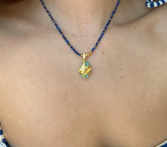 Lapis Lazuli Protection Necklace worn on model - FREQNC atelier