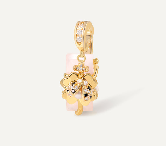Ladybug Clover Charm crystal talisman pendant with interchangeable gemstone - FREQNC atelier