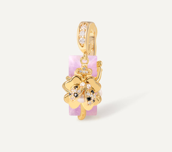 Ladybug Clover Charm magnetic crystal pendant front view - FREQNC atelier