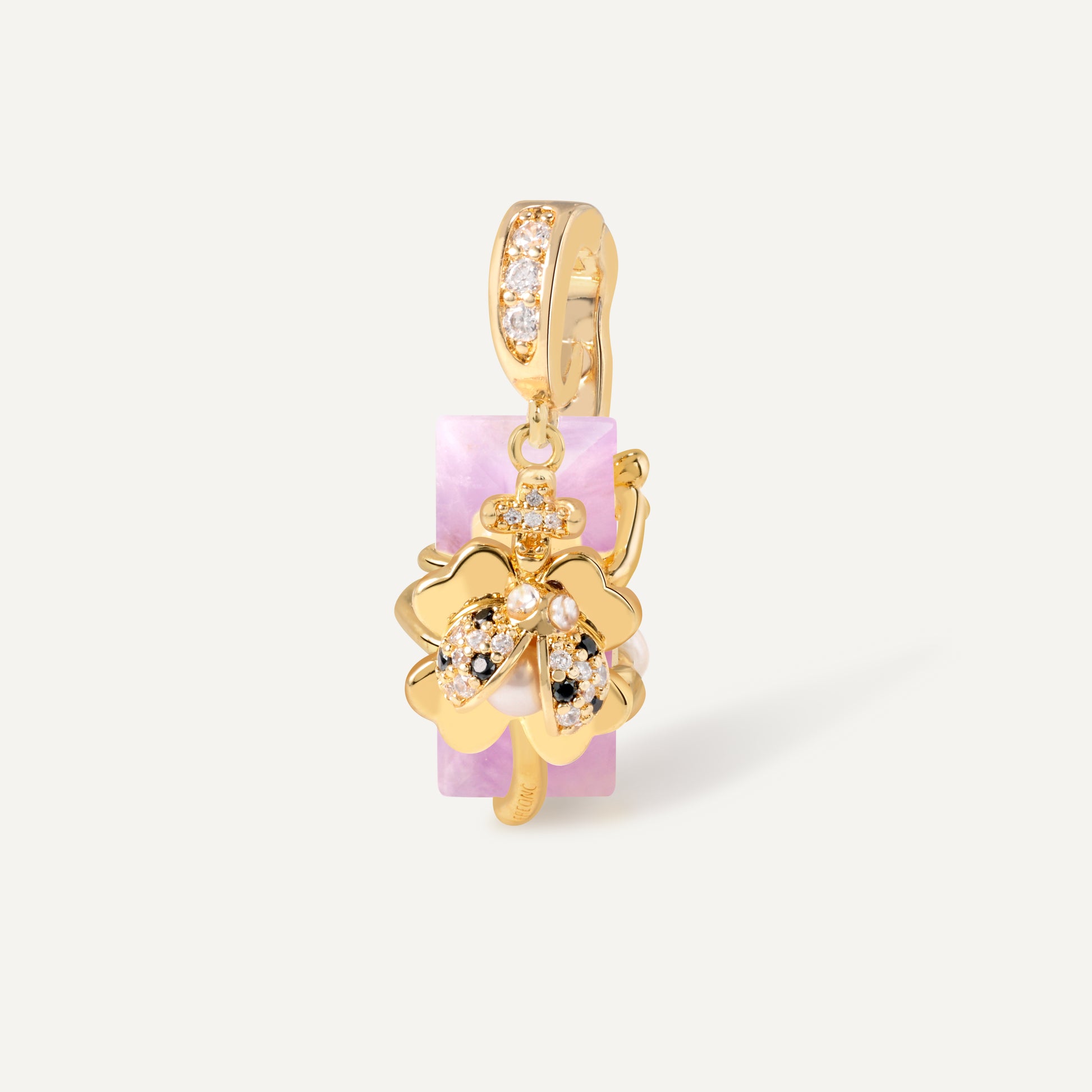 Ladybug Clover Charm magnetic crystal pendant front view - FREQNC atelier
