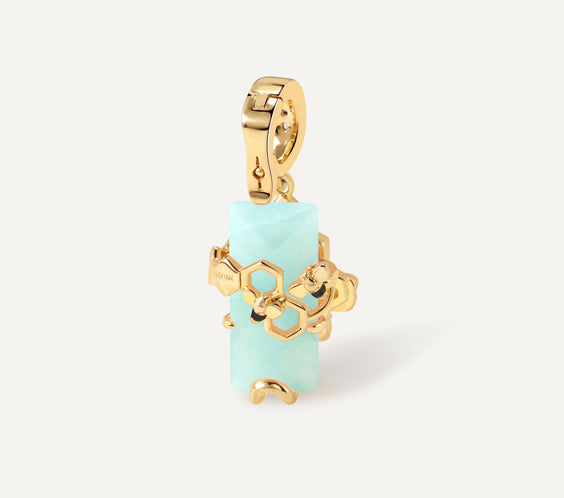 HexaMyst Bee Charm pendant with malachite crystal close-up - FREQNC atelier