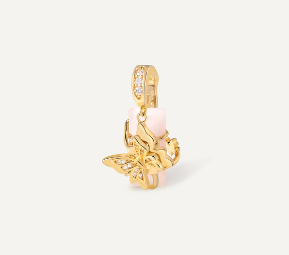 Twin Butterfly Charm worn on model with gold chain necklace - FREQNC spirit animal