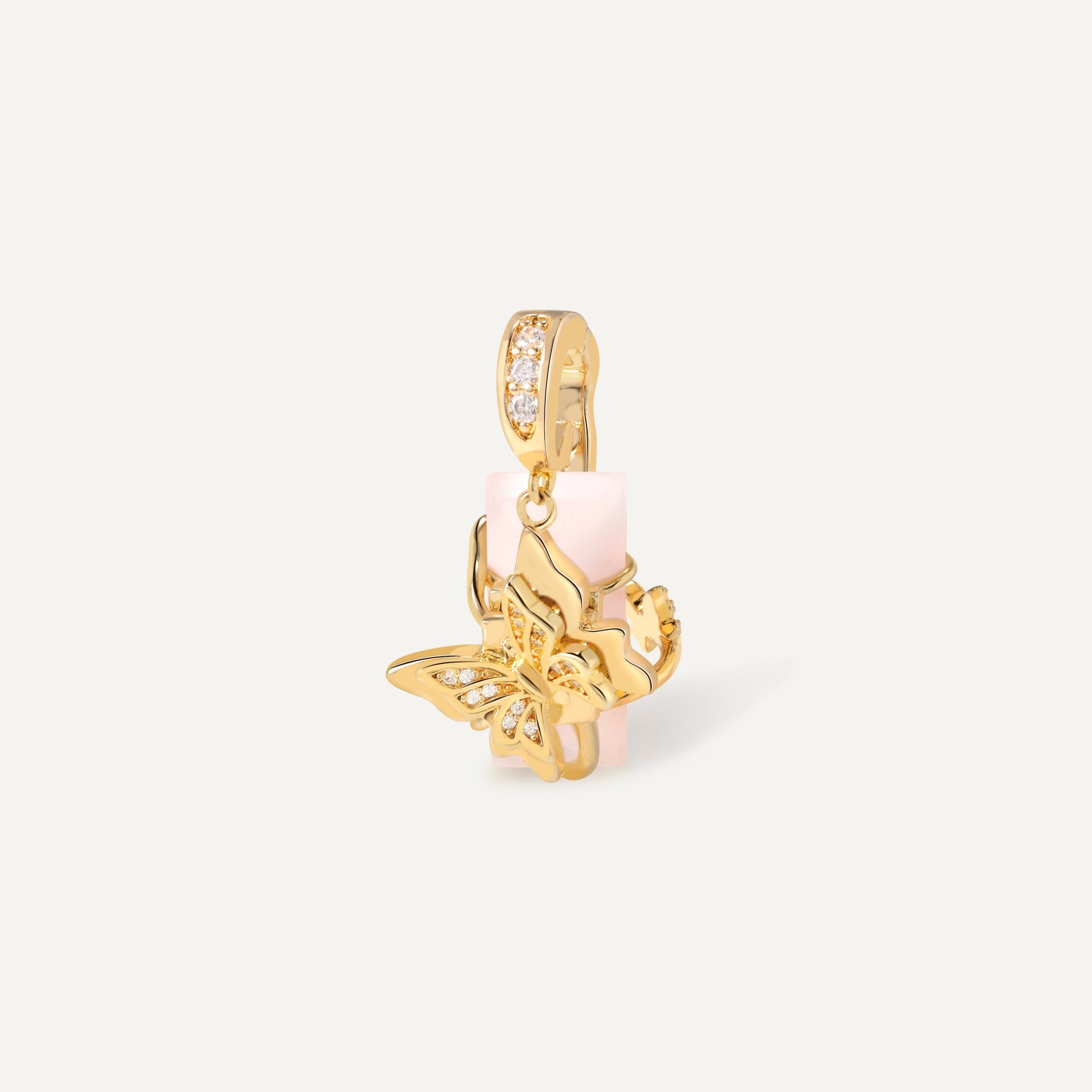 Twin Butterfly Charm worn on model with gold chain necklace - FREQNC spirit animal