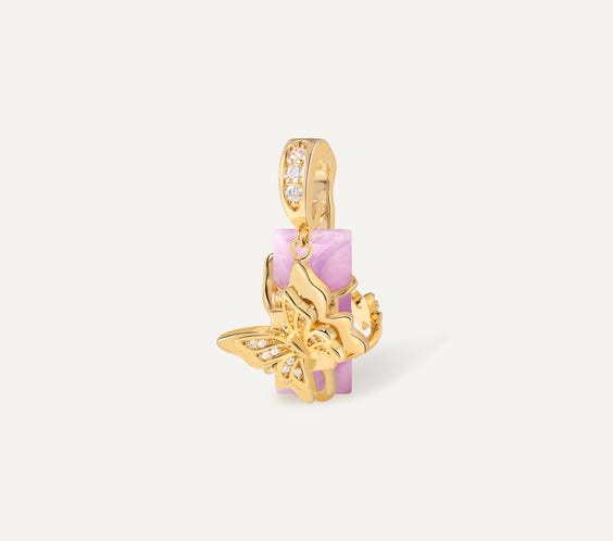 Twin Butterfly Charm with natural crystal close-up - FREQNC atelier