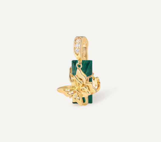 Twin Butterfly Charm with amazonite crystal close-up - FREQNC atelier