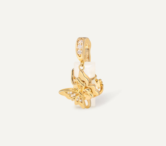 Twin Butterfly Charm crystal talisman pendant with interchangeable gemstone - FREQNC atelier
