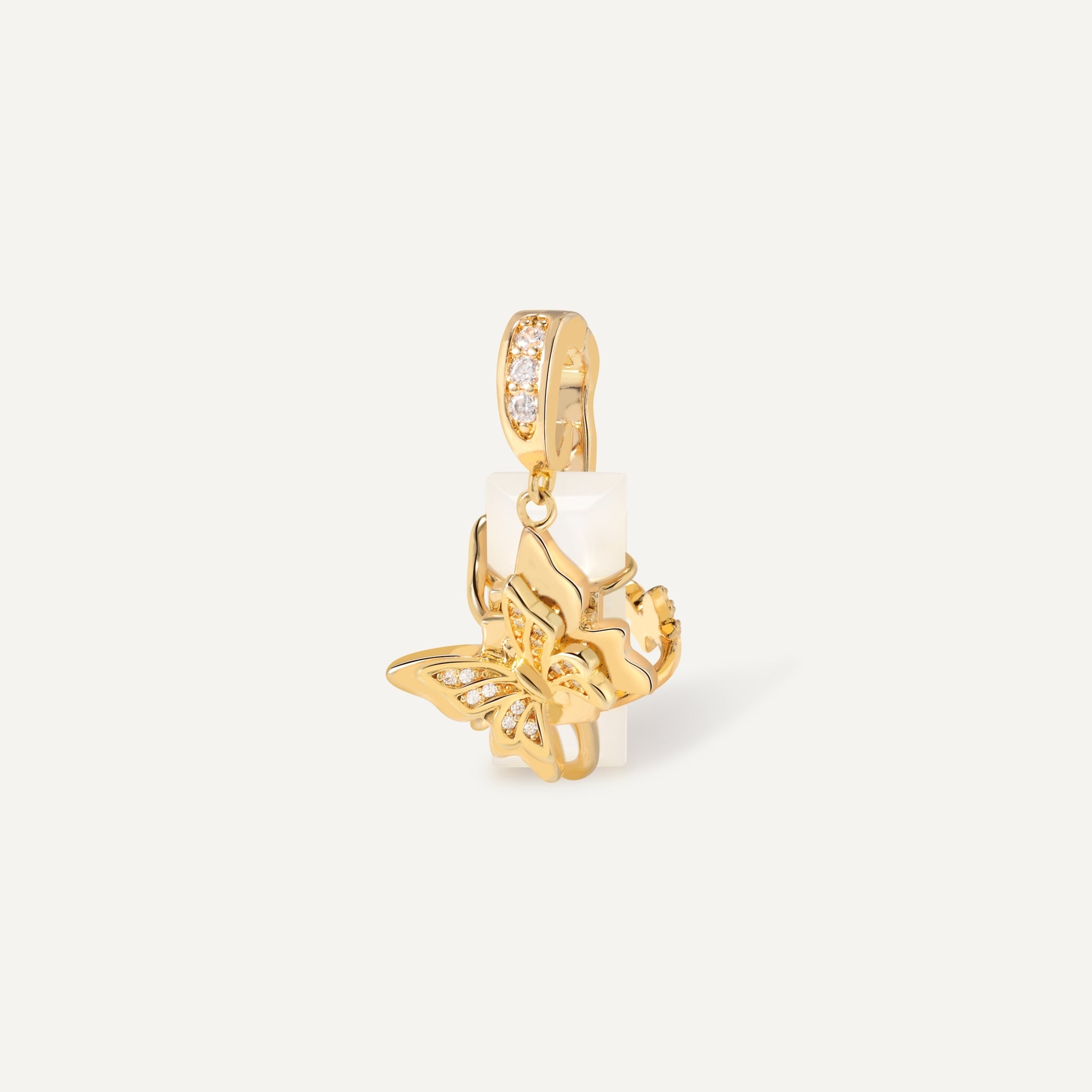 Twin Butterfly Charm crystal talisman pendant with interchangeable gemstone - FREQNC atelier