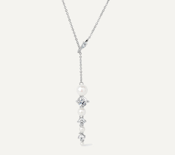 Ouroboros Pearl Drop Necklace Y-shaped sterling silver - FREQNC atelier
