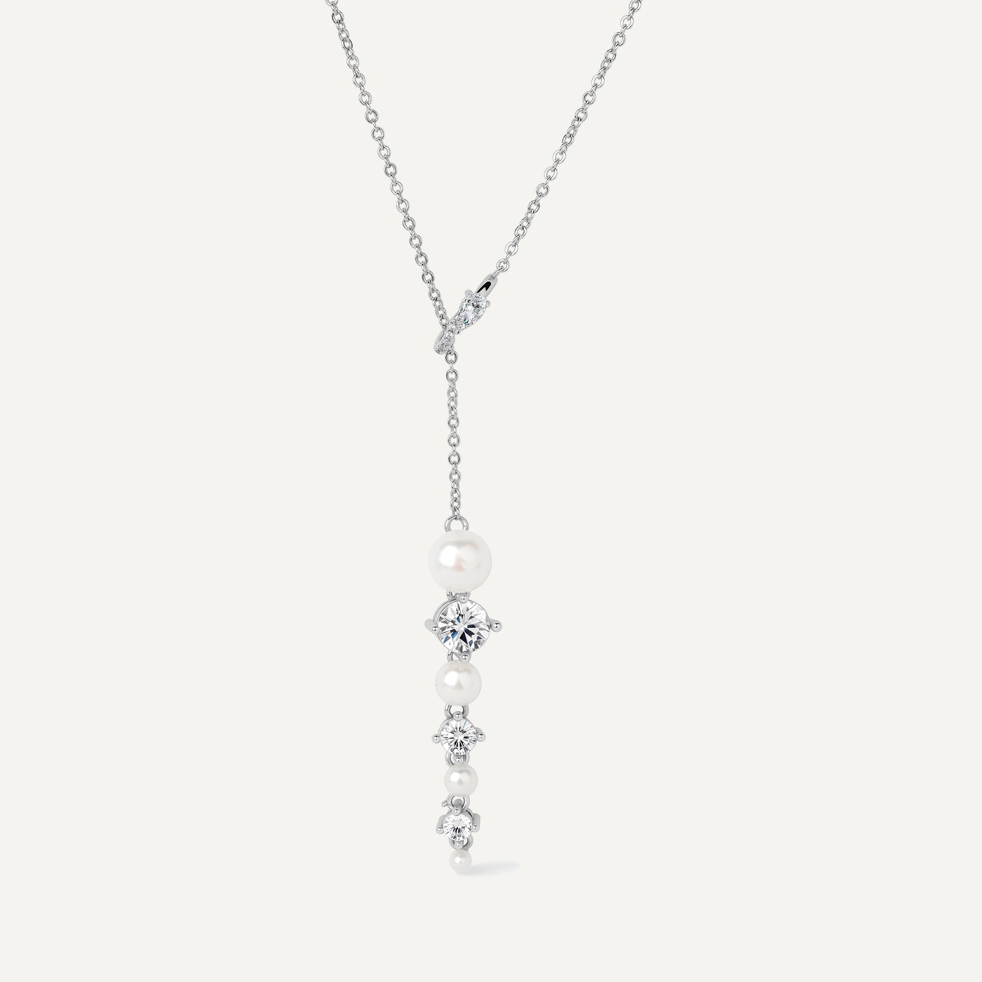 Ouroboros Pearl Drop Necklace Y-shaped sterling silver - FREQNC atelier