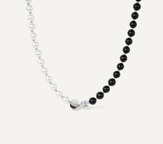 Ouroboros Black Onyx and Pearl Choker reversible design - FREQNC atelier